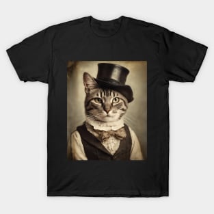 Victorian Cat Portrait Artistic Gift Fashion Cat Style T-Shirt